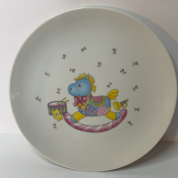 Retro 90s 3 Piece Japan Porcelain Baby Place Setting Set Quilted Rocking Horse - Picture 5 of 7